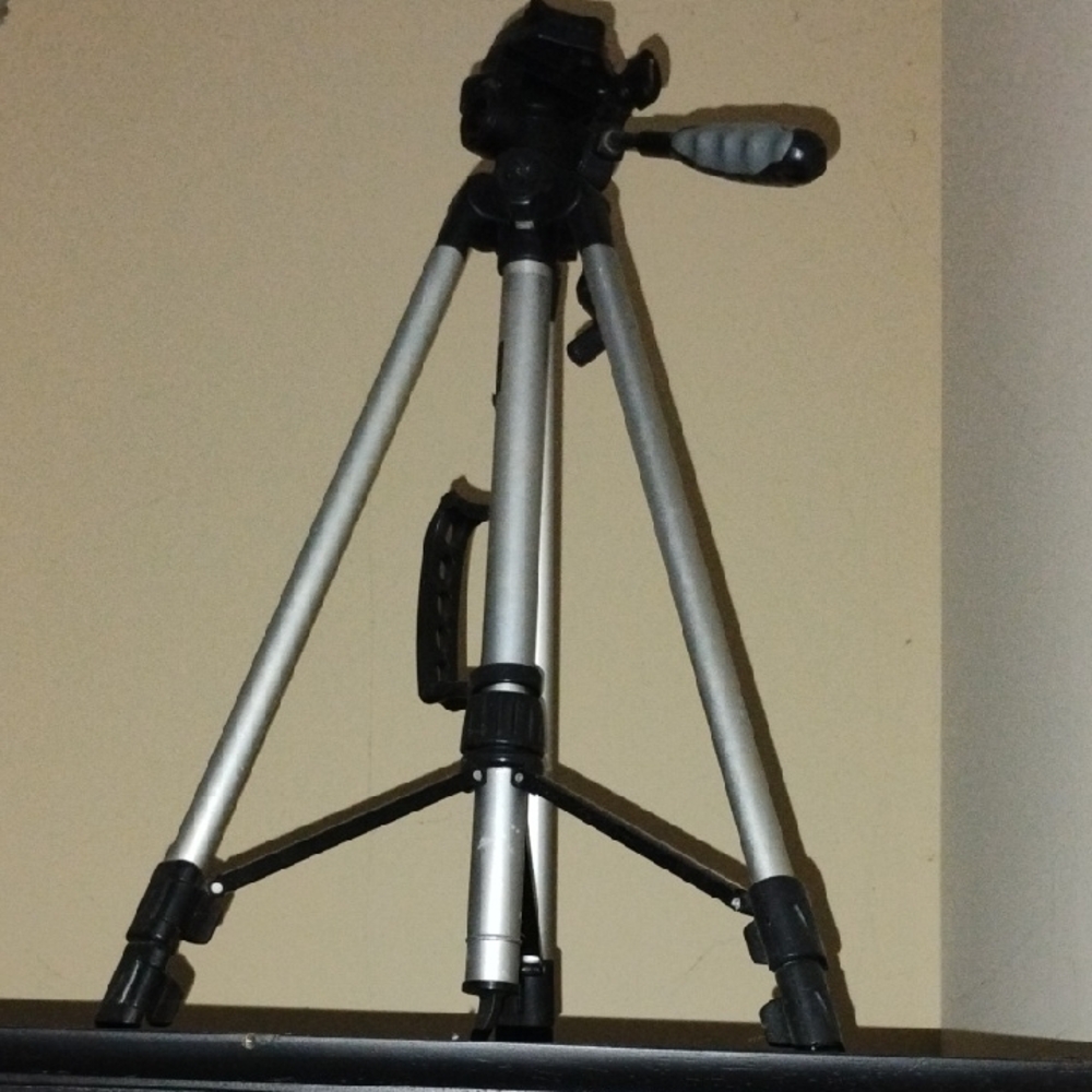 Silver and Black Telescoping Tripod with Adjustable Angles